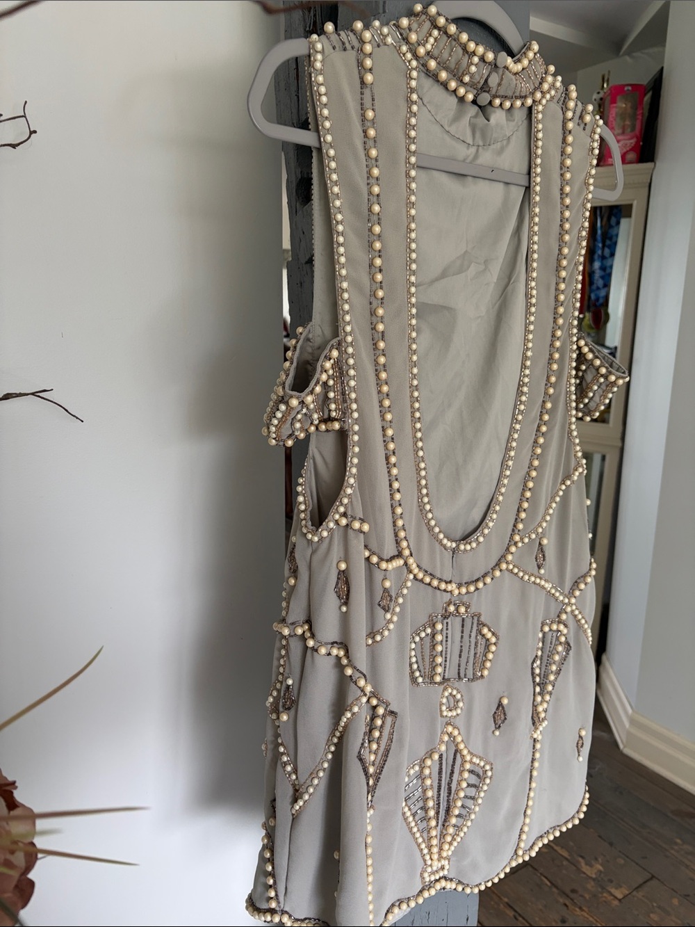 Beaded Embellished Sleeveless Shift Dress in TaupeASOS design - Picture 4 of 10